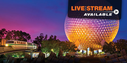 Epcot's iconic Spaceship Earth illuminated at night, perfect for combining CME and CE conferences with unique experiences.