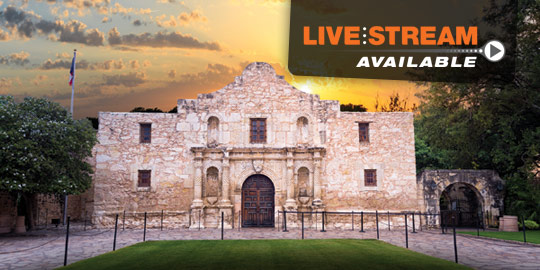 The historic Alamo in San Antonio, Texas, bathed in the warm glow of sunset, serves as an inspiring backdrop for CME/CE conferences with live stream options.
