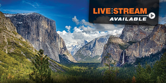 Majestic granite cliffs and lush Yosemite Valley, a breathtaking backdrop for CME/CE conferences with live stream options.